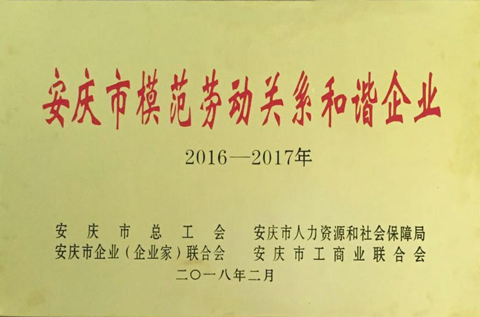安庆市模范劳动关系和谐企业