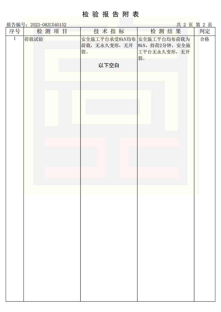 安全施工平臺質量檢驗報告2（2023）
