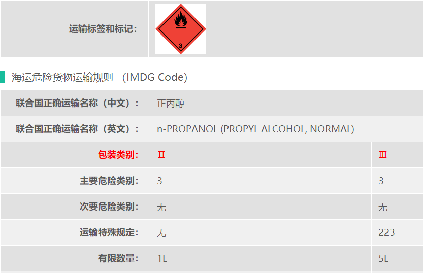 UN1274正丙醇3类危险品海运