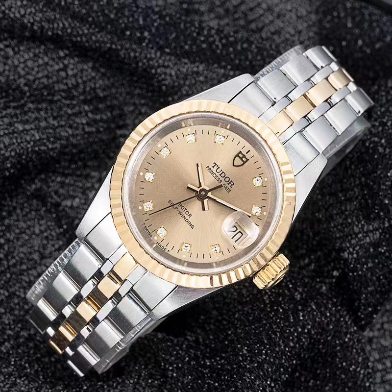 帝舵公主自动机械女表m92413-0006香槟盘原钻18k黄金精钢