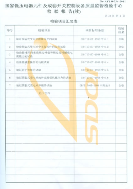 高低壓預裝式變電站檢驗報告